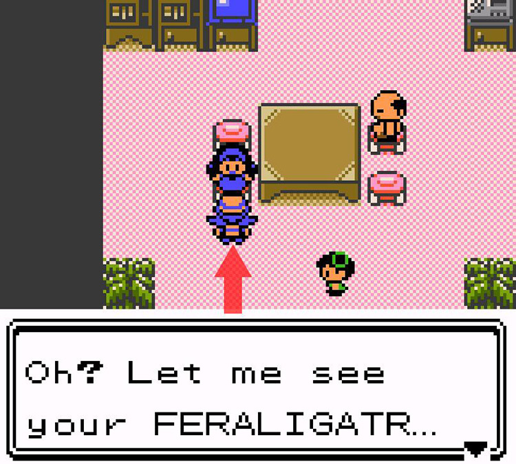 Friendship Rater checks out the first Pokémon in the party. / Pokémon Crystal