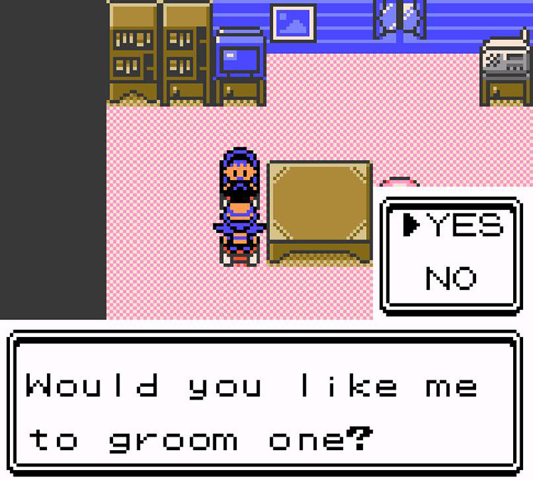 Daisy Oak offers to groom a Pokémon for free. / Pokémon Crystal