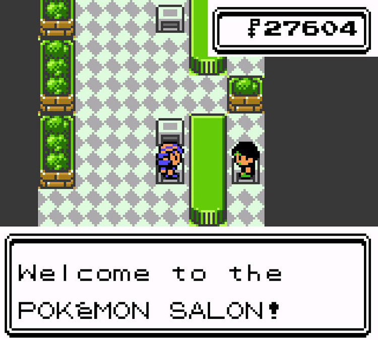 The younger Haircut Brother welcomes us to the Pokémon Salon. / Pokémon Crystal