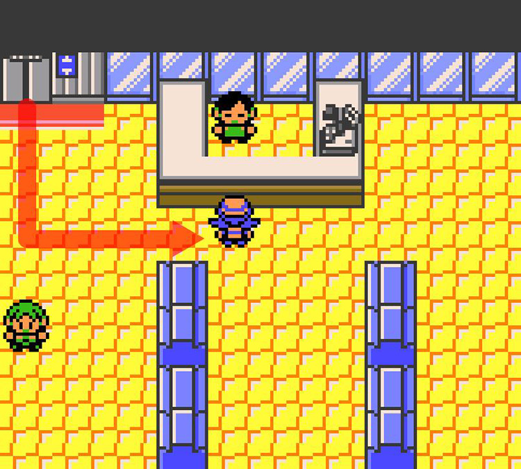 Facing the clerk at the Goldenrod Dept. Store, 3F. / Pokémon Crystal