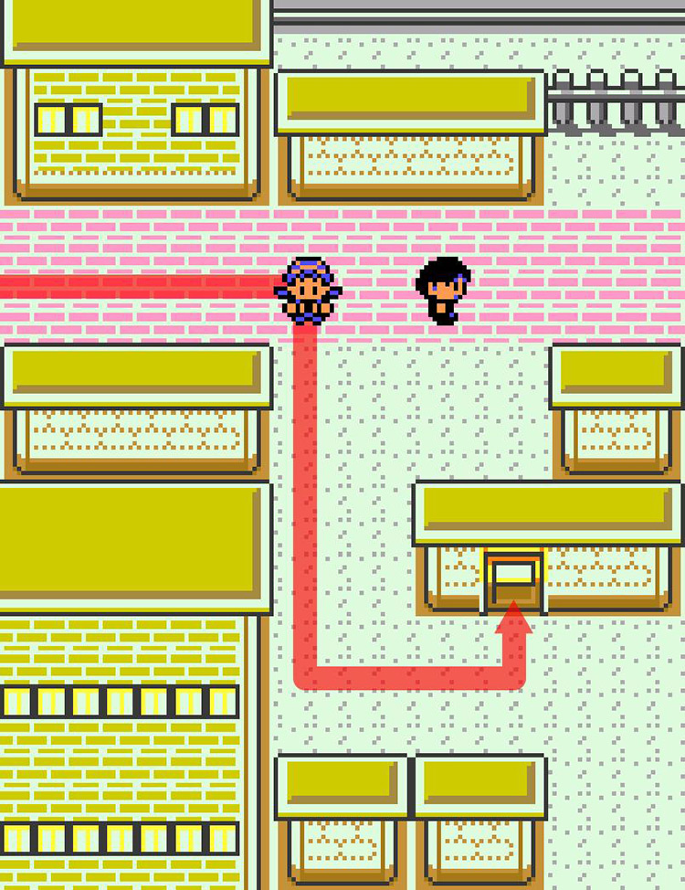 Approaching the Friendship Rater’s house behind the Dept. Store. / Pokémon Crystal