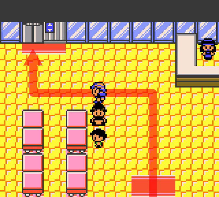 Entering the Elevator from the lobby. / Pokémon Crystal