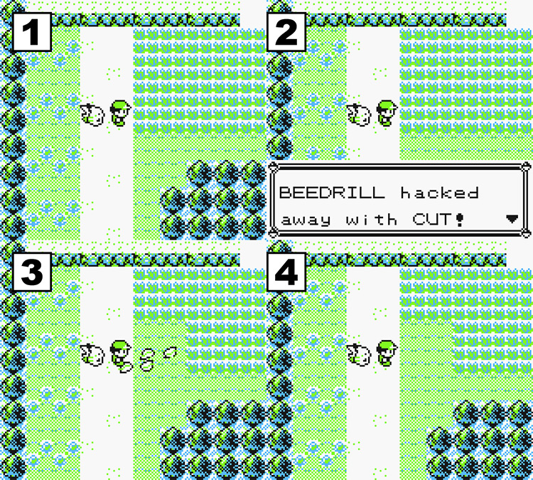 Cut being used outside of battle to cut down tall grass / Pokémon Yellow