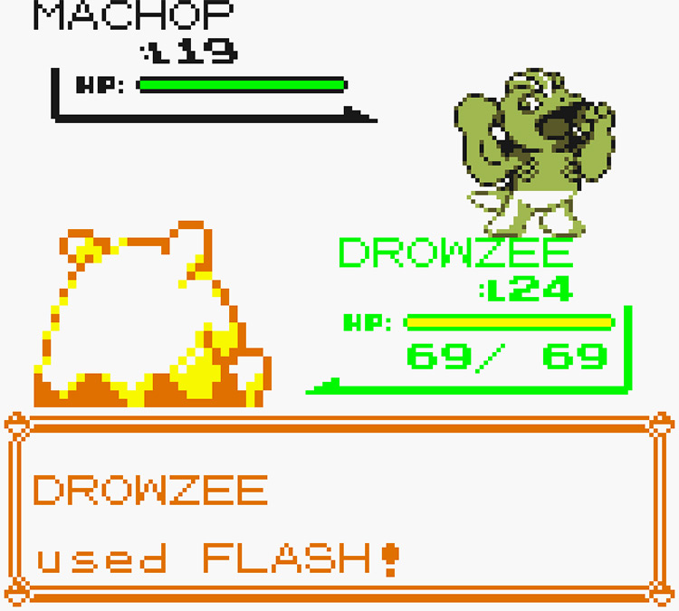Drowzee using Flash on a wild Machop / Pokémon Yellow