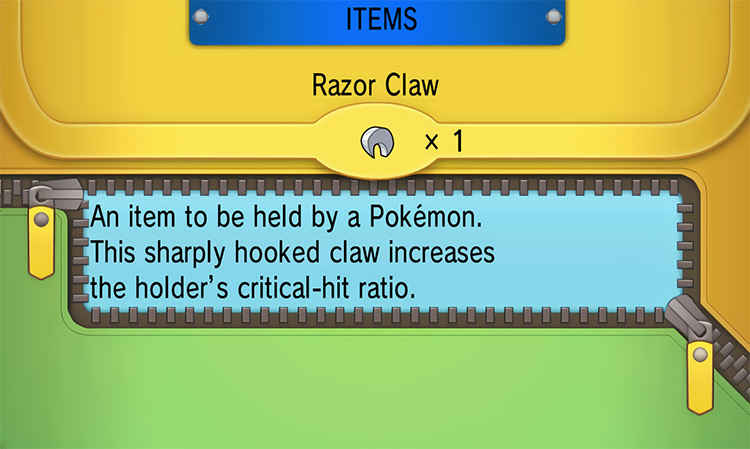 In-game details for Razor Claw / Pokémon ORAS