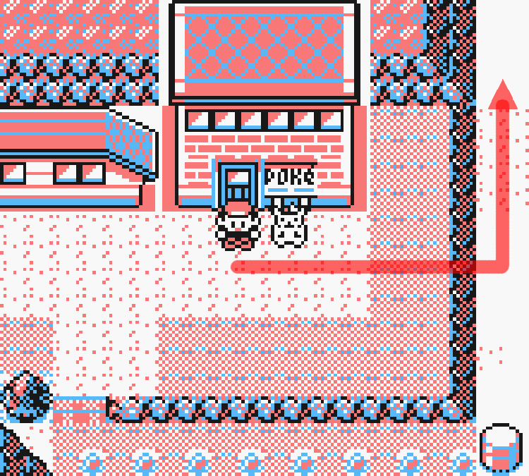 Standing in front of the Fuchsia City Pokémon Center / Pokémon Yellow