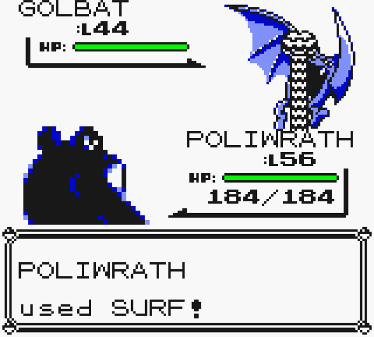 Poliwrath using Surf on a wild Golbat / Pokémon Yellow