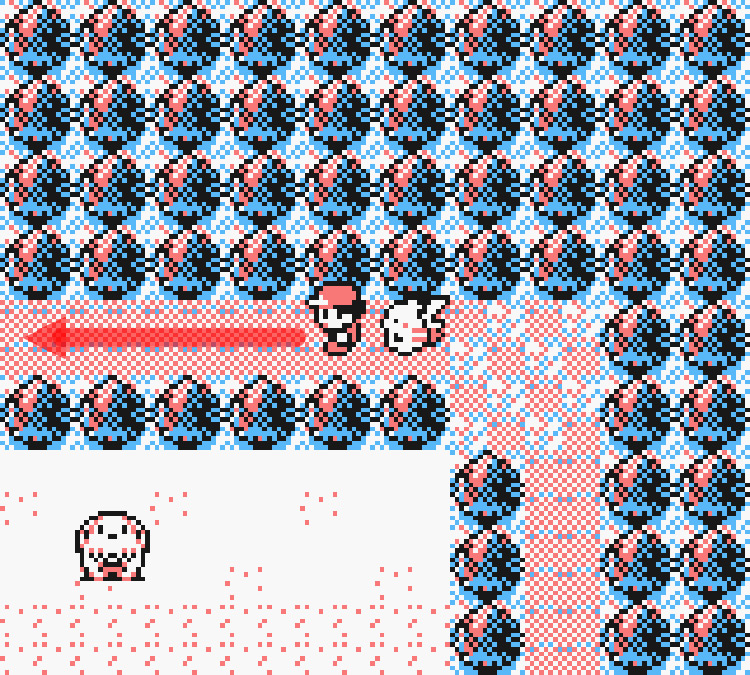 Standing above the Chansey near the top of Fuchsia City / Pokémon Yellow