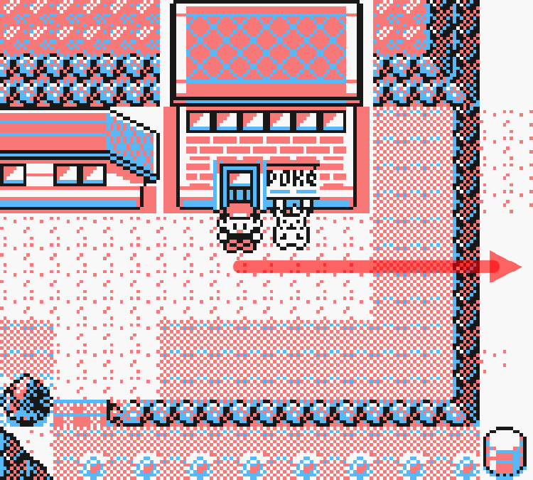 Standing in front of the Fuchsia City Pokémon Center / Pokémon Yellow