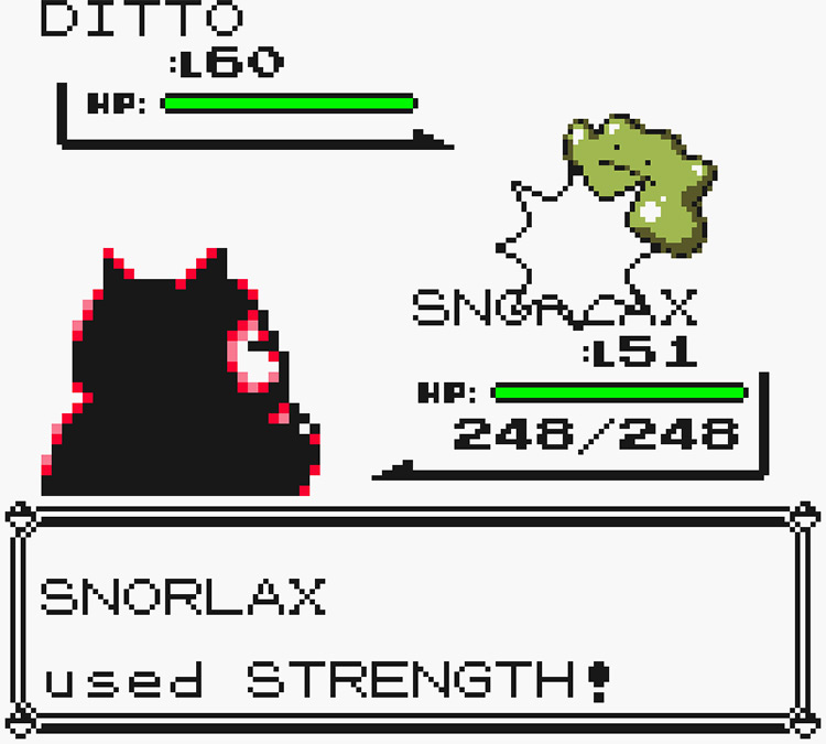 Snorlax using Strength on a wild Ditto / Pokémon Yellow