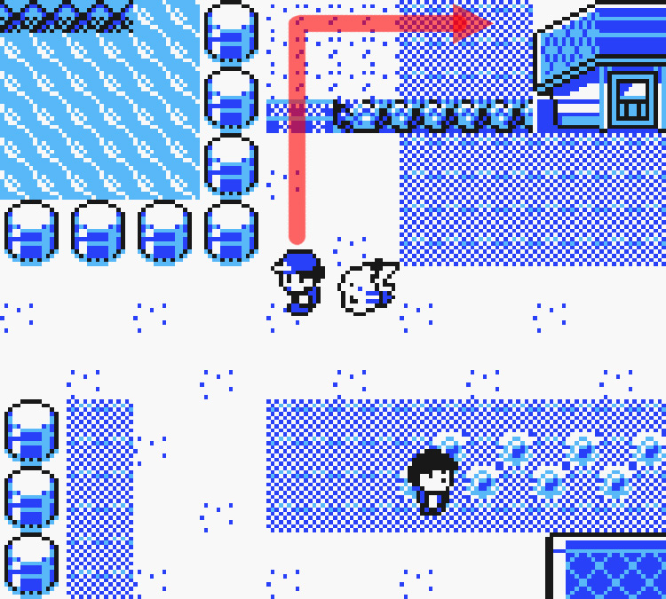 Standing near some cylinders in Cerulean City / Pokémon Yellow