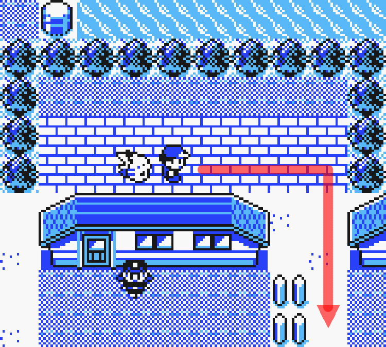 Outside and above the robbed house in Cerulean City / Pokémon Yellow
