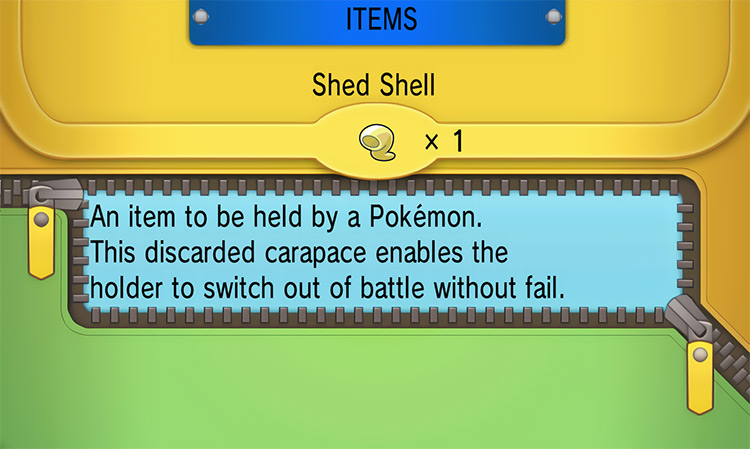 In-game details for Shed Shell / Pokémon Omega Ruby and Alpha Sapphire