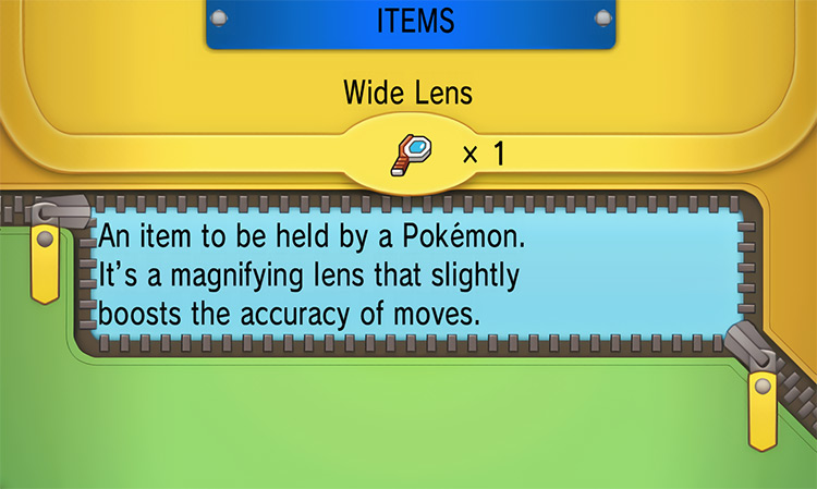 In-game details for Wide Lens / Pokémon Omega Ruby and Alpha Sapphire