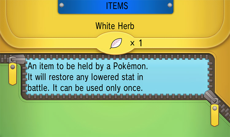 In-game details for White Herb / Pokémon Omega Ruby and Alpha Sapphire