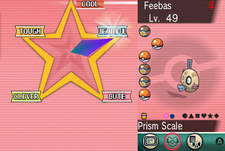 Feebas’ beauty is maxed out as indicated by the marker / Pokémon ORAS