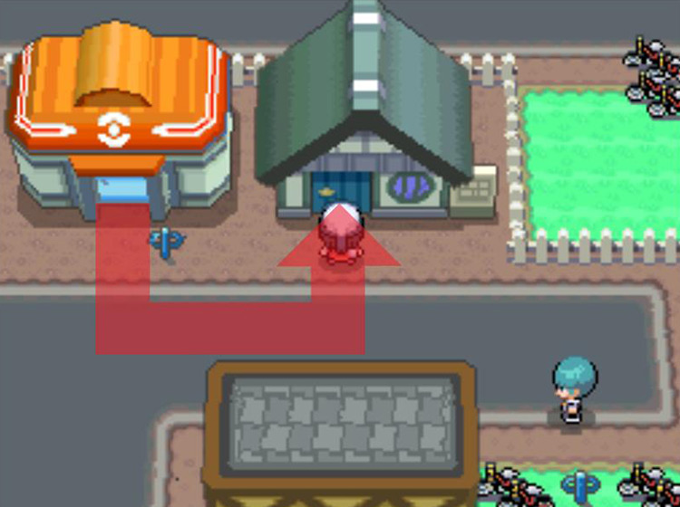 Heading to the Underground Man’s house next door to Eterna City’s Pokémon Center / Pokémon Platinum