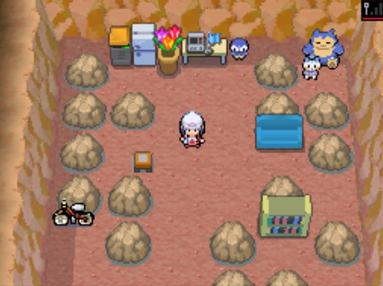 Standing in a sparsely-decorated Secret Base / Pokémon Platinum