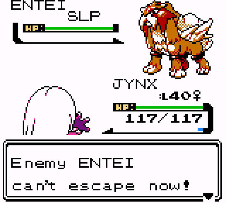 Results of using Mean Look on a sleeping Entei / Pokémon Crystal
