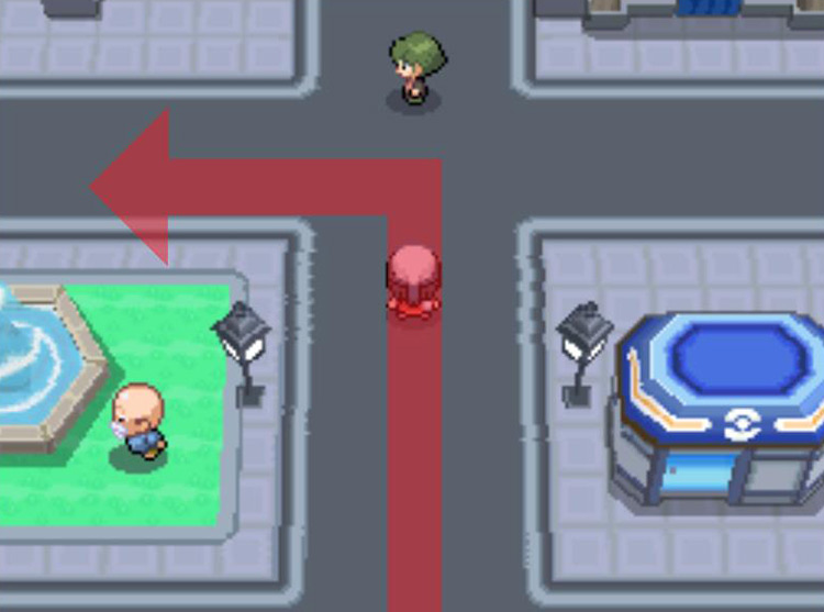 Turning left just north of the Poké Mart. / Pokémon Platinum