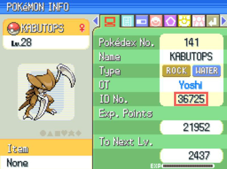 An example of a Pokémon OT ID. / Pokémon Platinum