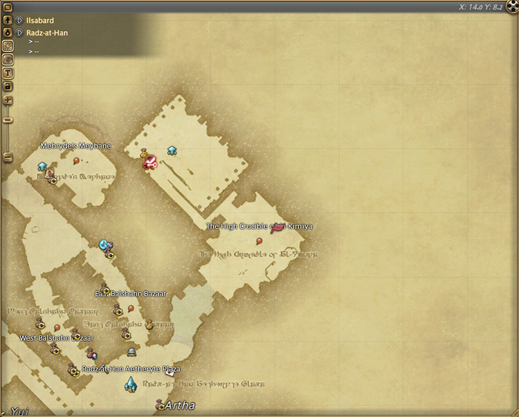 Urianger’s map location in Radz-at-Han / Final Fantasy XIV