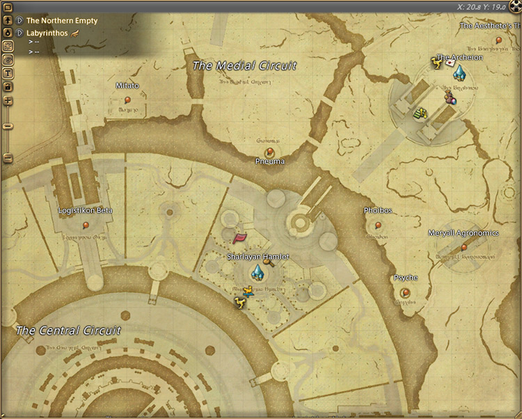 Margrat’s map location in Labyrinthos / Final Fantasy XIV