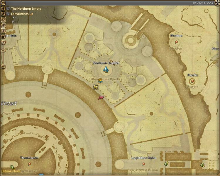 The recently returned colleague’s map location in Labyrinthos / Final Fantasy XIV