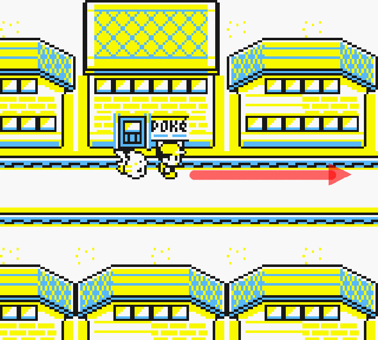Standing in front of the Saffron City Pokémon Center. / Pokémon Yellow