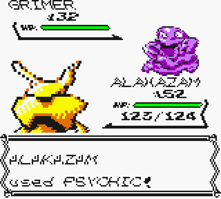 Alakazam using Psychic against a wild Grimer. / Pokémon Yellow
