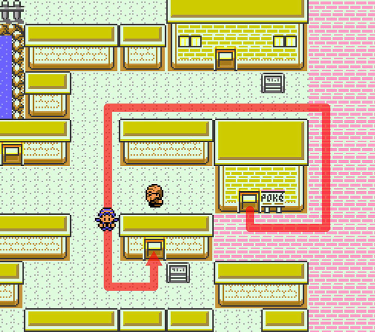 Route from the Pokémon Center in Goldenrod City to the southern Underground entrance. / Pokémon Crystal