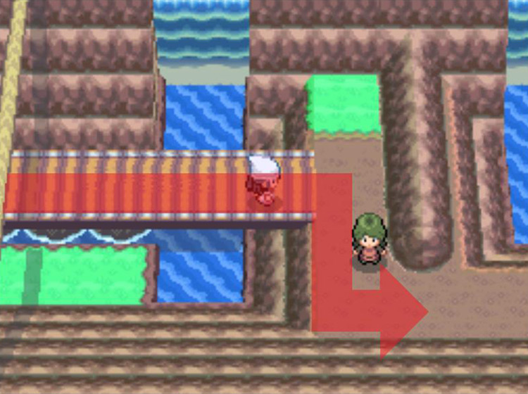 Passing the Ace Trainer and heading for the stairs / Pokémon Platinum