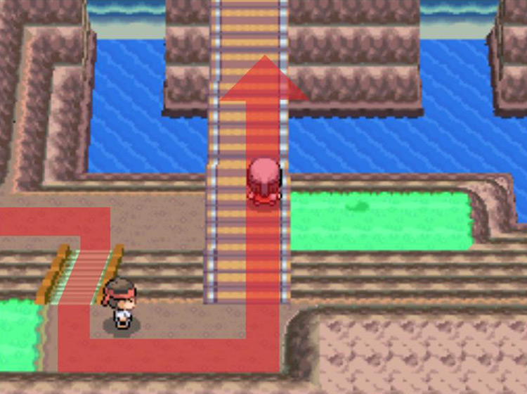 Crossing the bridge past the Black Belt trainer / Pokémon Platinum