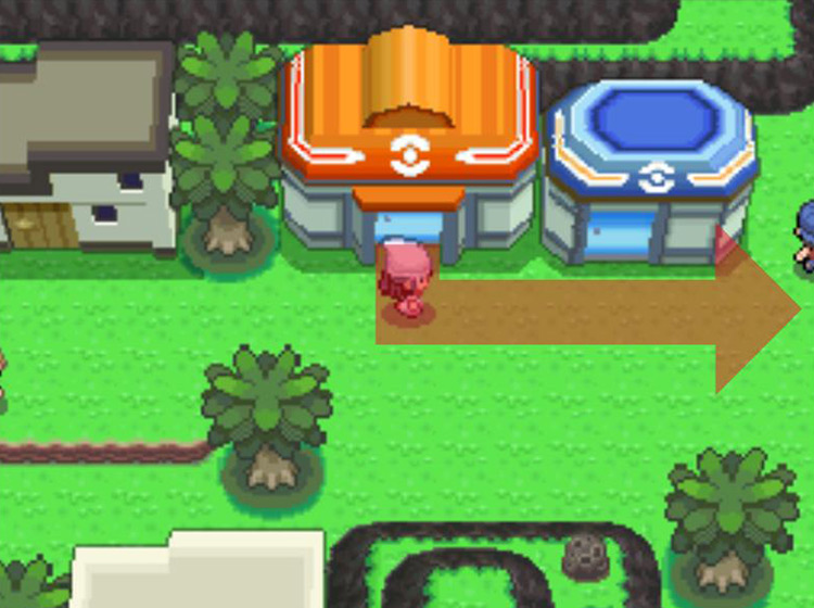 Heading east from the Pokémon Center in the Survival Area / Pokémon Platinum