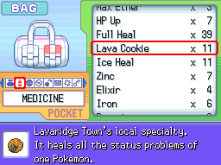 The in-game description of the Lava Cookie. / Pokémon Platinum