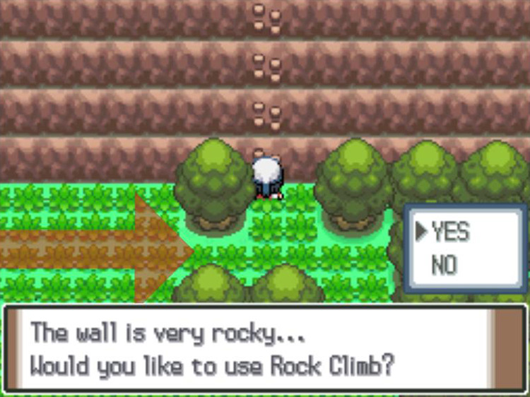 Using Rock Climb on the rocky wall. / Pokémon Platinum
