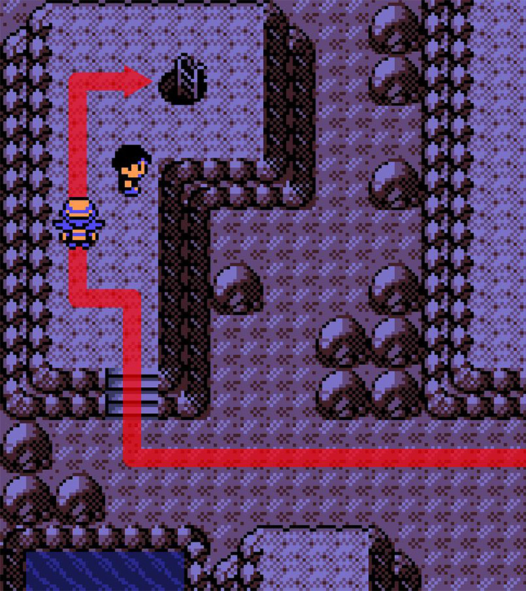 Approaching the ladder leading to the Union Cave Basement. / Pokémon Crystal