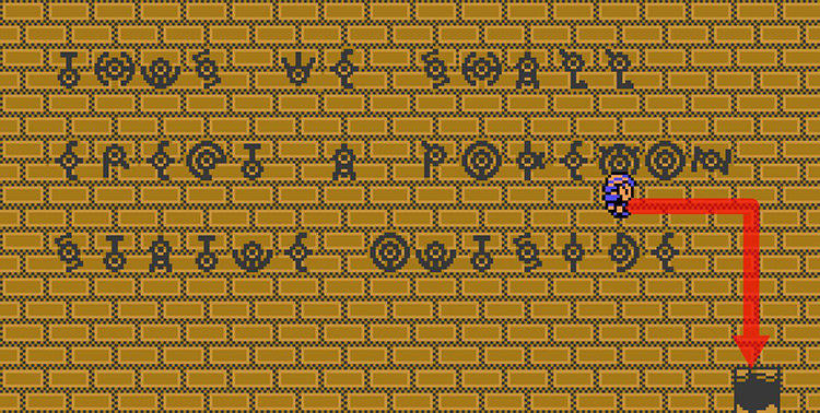 One of the cryptic messages left by an ancient civilization. / Pokémon Crystal