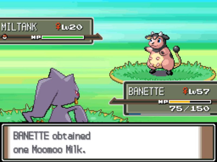 Stealing a Moomoo Milk from a wild Miltank. / Pokémon Platinum