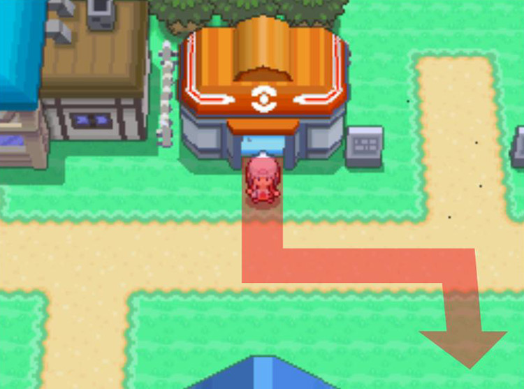 Moving southward from Sandgem Town’s Pokémon Center. / Pokémon Platinum