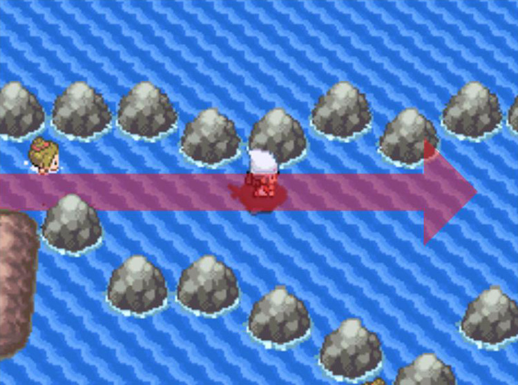 Passing the Swimmer and entering Route 221. / Pokémon Platinum