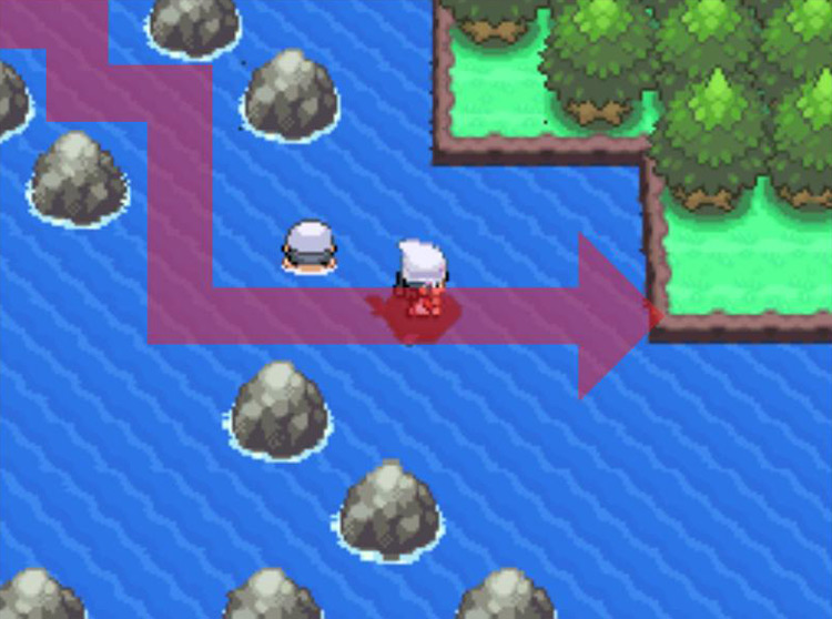 Heading eastward back onto land. / Pokémon Platinum