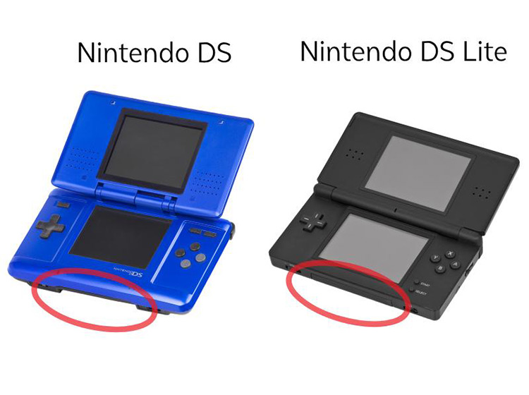 The GBA slots circled on the applicable DS models. / Pokémon Platinum