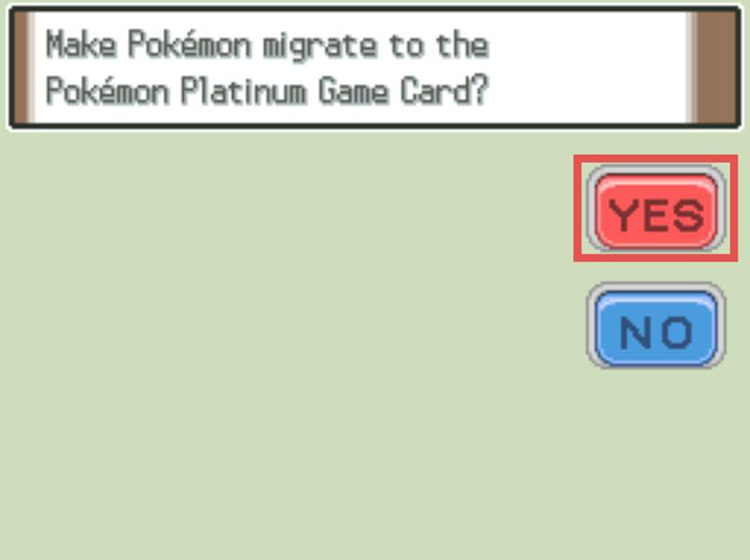 Agreeing to migrate to Pokémon Platinum. / Pokémon Platinum