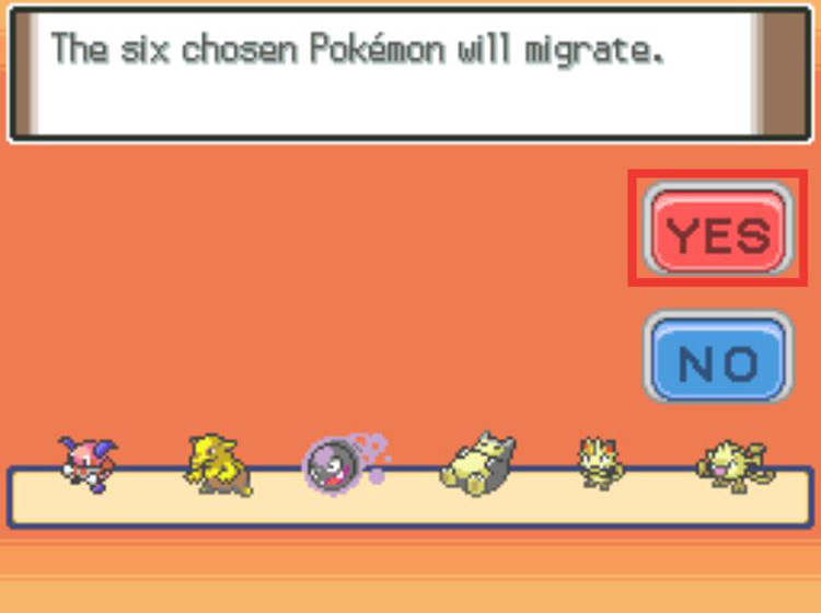 Selecting Yes to move on to the next step. / Pokémon Platinum