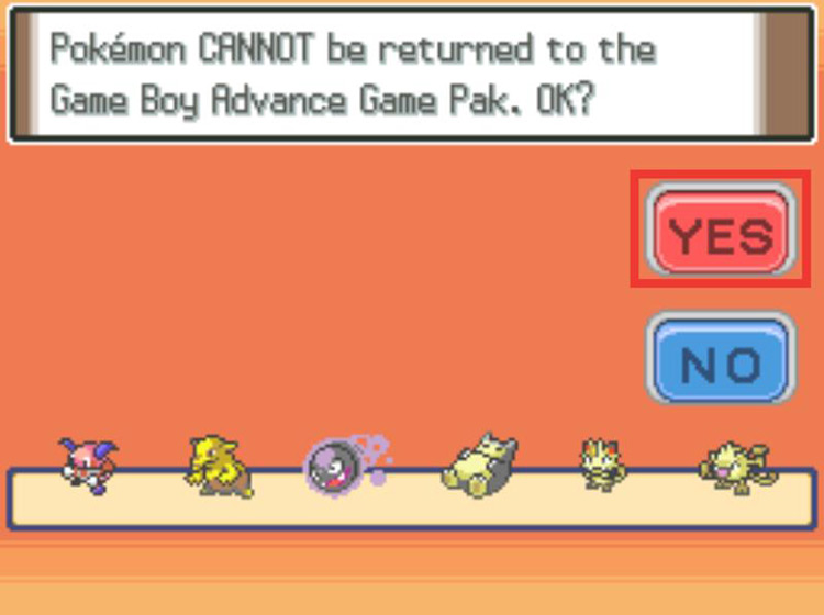 Agreeing one last time to make the transfer. / Pokémon Platinum