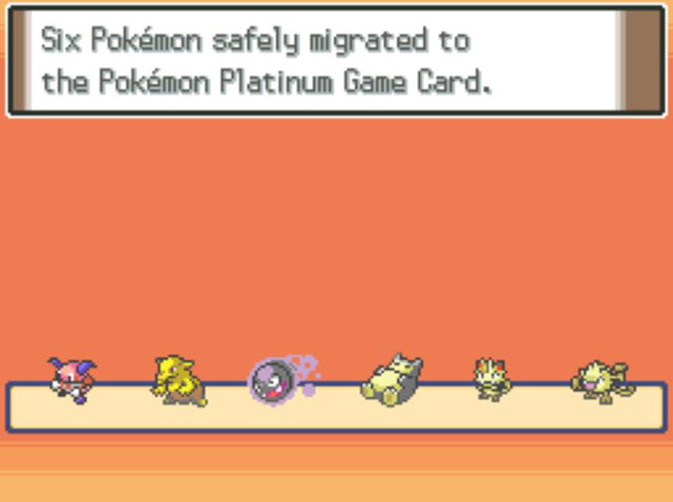 Confirming that the migration has been completed. / Pokémon Platinum