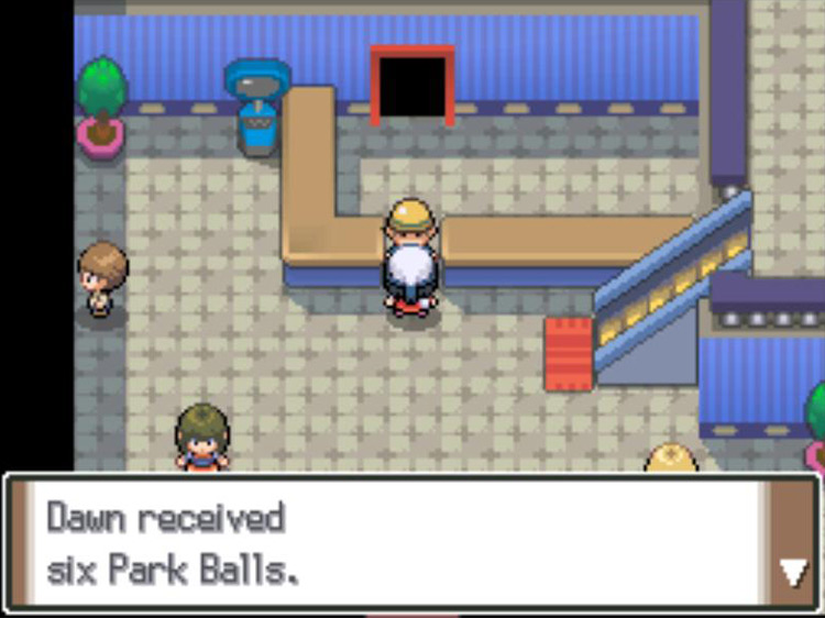 Collecting the Park Balls from the Pal Park clerk. / Pokémon Platinum