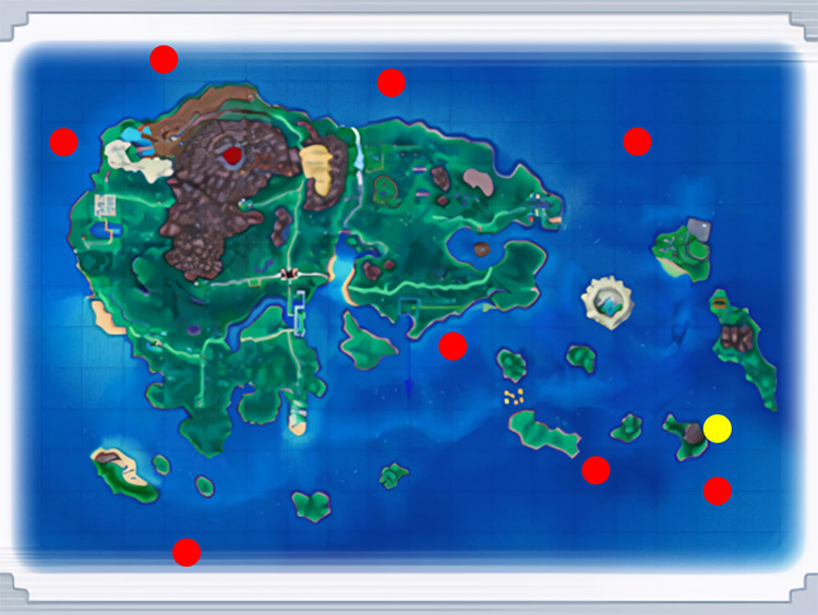 Crescent Isle (Yellow) and every Mirage Cave (Red) / Pokémon Omega Ruby and Alpha Sapphire