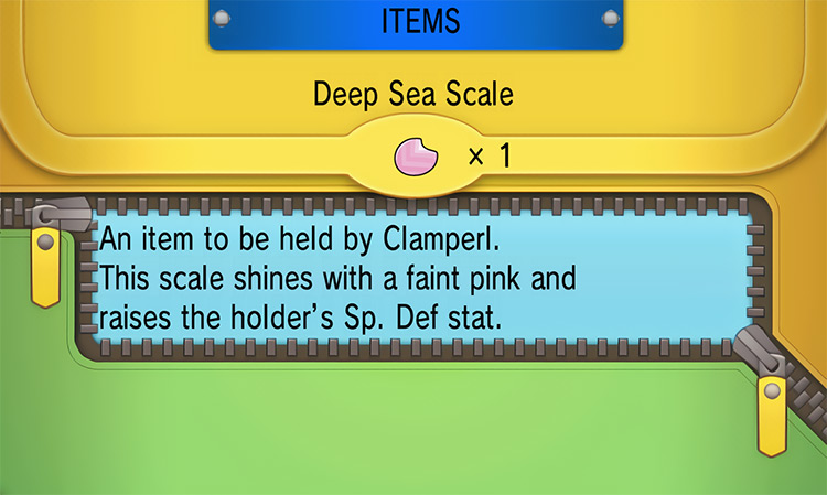 In-game details for Deep Sea Scale / Pokémon Omega Ruby and Alpha Sapphire